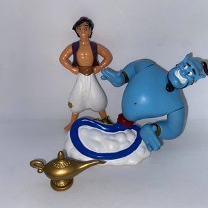 Vintage Disney Aladdin & Genie Action Figure Toy W/ Magical Lamp Cake Topper